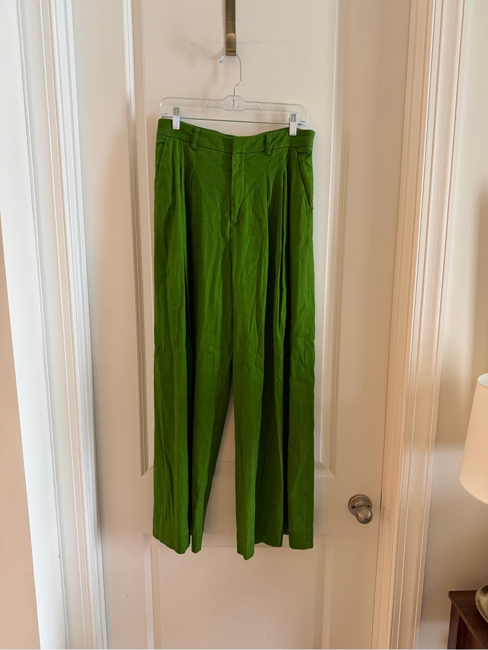 Maeve by Anthropologie Green Wide-Leg Linen Blend Pleated Trousers